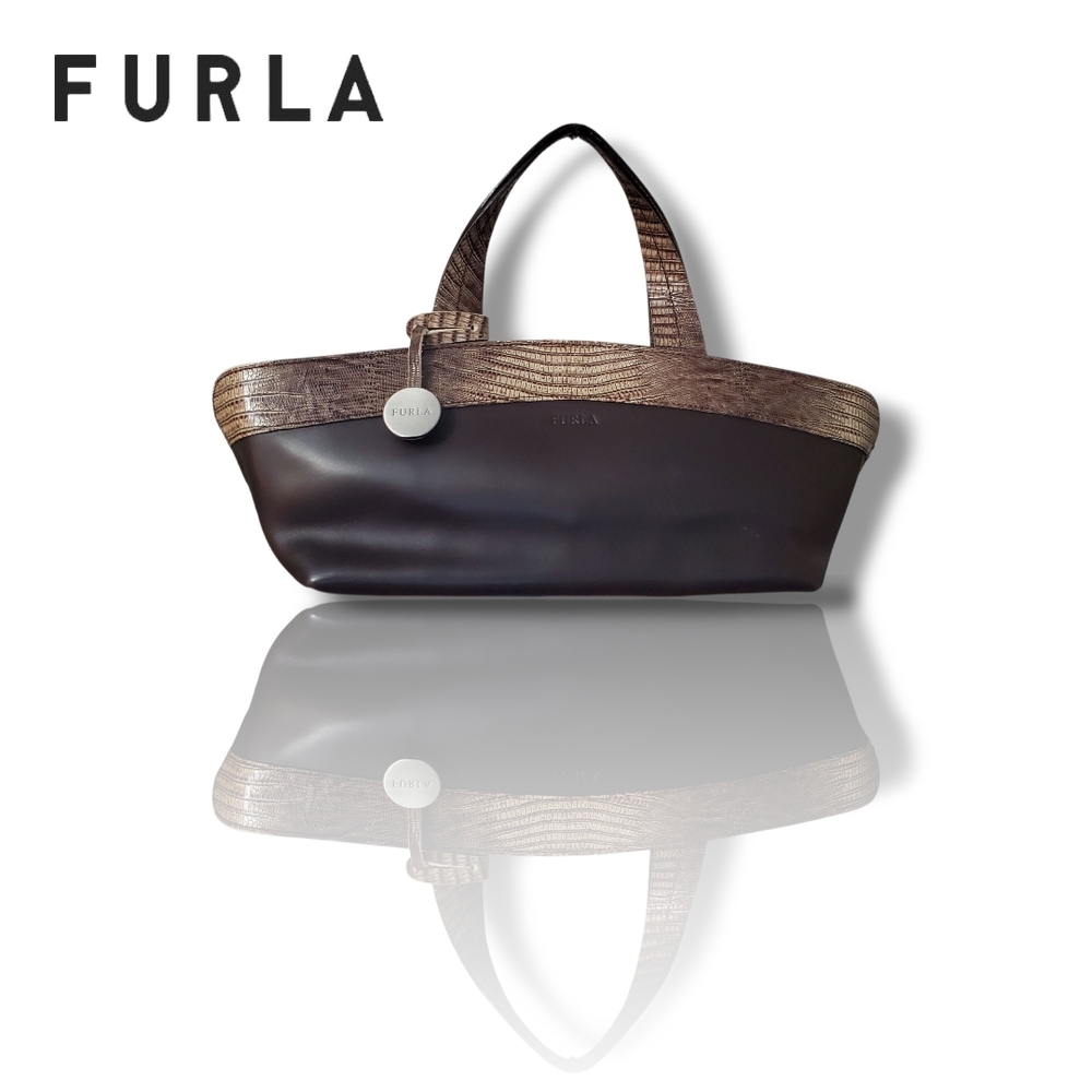Furla Vintage Two-Tone Lizard Leather Y2K Handbag - Picture 12 of 16